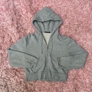brandy melville cropped “Crystal” gray zip up hoodie, size small / one size
